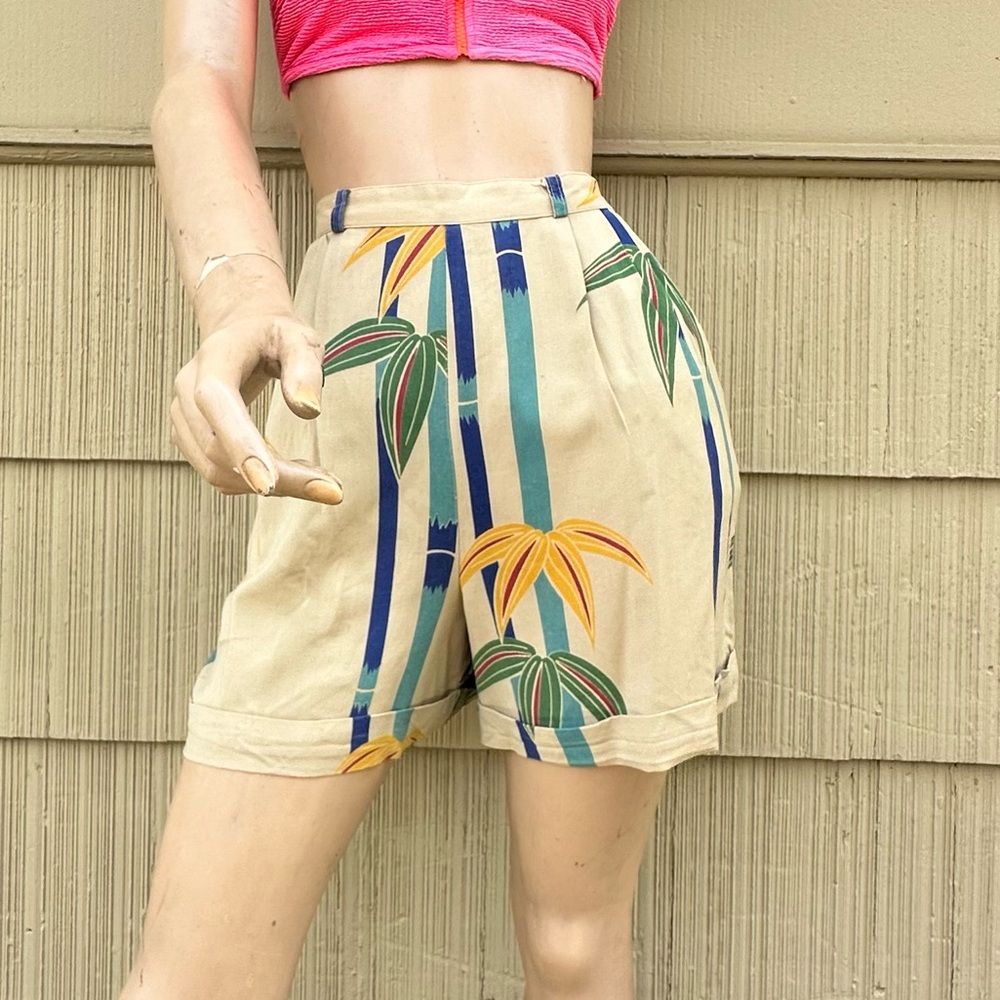 Vintage 80’s Cream and Blue Tropical Print Bermudas